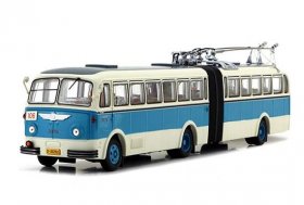 White-Blue 1:64 BK560 Diecast Articulated Trolley Bus Model