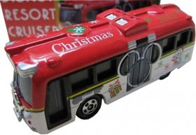 Mini Scale Red-White TOMY Christmas City Bus Toy