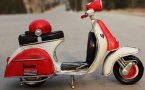 White-Red Tinplate Medium Scale Vintage Vespa Scooter Model