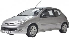 Silver 1:18 Scale OTTO Diecast Peugeot 206 GT Model