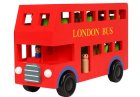Red Wooden Double Decker London Bus with Passengers Inside