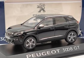 Black 1:43 Scale NOREV Diecast Peugeot 3008 GT SUV Model