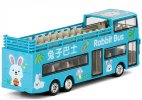 Blue 1:87 Scale Kids Rabbit Diecast Double Decker Bus Toy