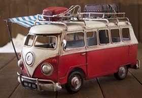 Blue / Red Medium Scale Tinplate VW Motor Homes Bus Model