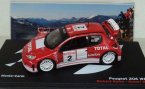 Red 1:43 Scale IXO Diecast 2003 Peugeot 206 WRC Model