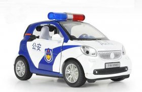 1:32 Scale White Diecast Kids Police Smart Fortwo Toy