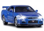 Kids 1:32 Scale Blue /Black Diecast Nissan Skyline GT-R R34 Toy