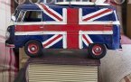 British Style Blue Tinplate Made Vintage VW Bus Model