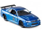 Silver /Blue /White Jada 1:32 Kids Diecast Nissan GT-R R34 Toy