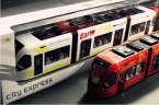 Kids 1:43 Scale White / Red Plastic City Express Trolley Bus Toy