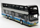 Silver-Blue 1:43 Scale Diecast Foton AUV Double Decker Bus Model