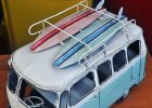 Blue / Yellow / Red Handmade Medium Scale Tinplate VW Bus Model