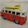 Small Scale Red-white Tinplate VW Sliding Plate Bus Model