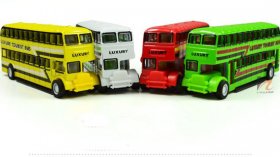 Kids Red / Green / White / Yellow Die-Cast Double Decker Bus Toy