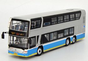 Silver 1:64 Scale NO.137 Diecast Ankai Double Decker Bus Model